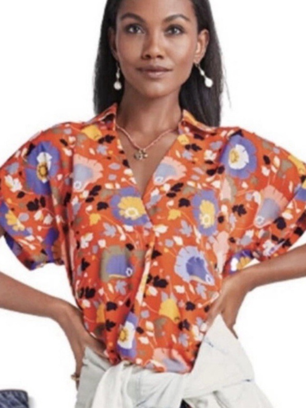 CAbi 5892 Visionary Replay Top orange floral top Size XL